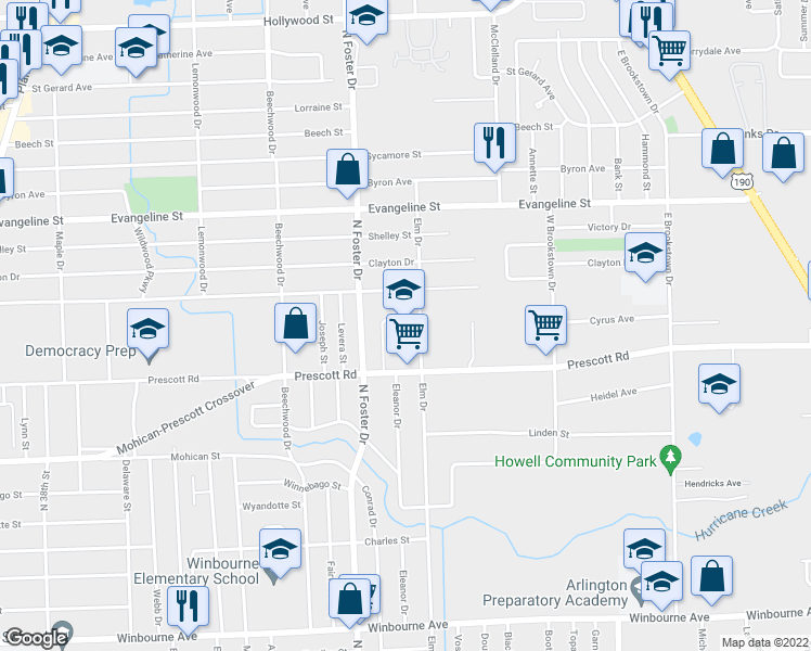 map of restaurants, bars, coffee shops, grocery stores, and more near 4295 Prescott Court in Baton Rouge