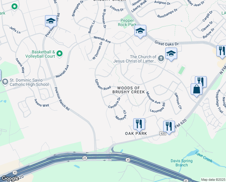 map of restaurants, bars, coffee shops, grocery stores, and more near 8310 Caledonia Drive in Austin