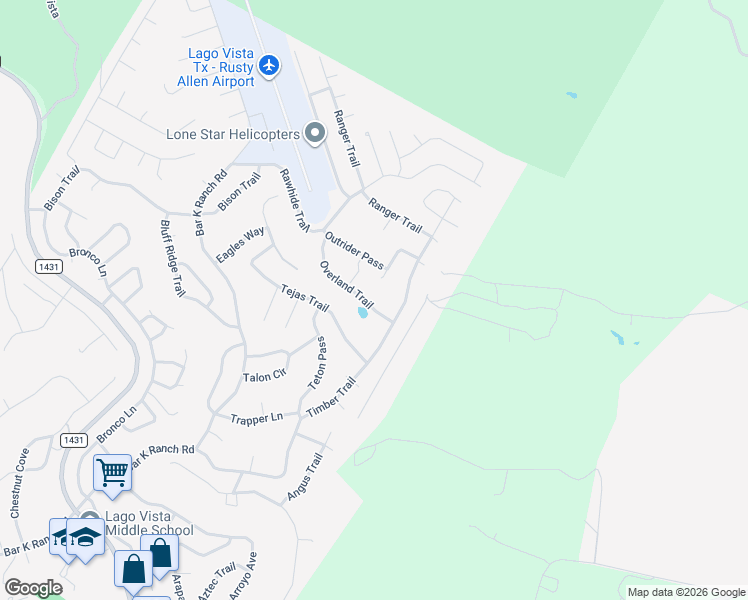 map of restaurants, bars, coffee shops, grocery stores, and more near 20608 Overland Trail in Leander