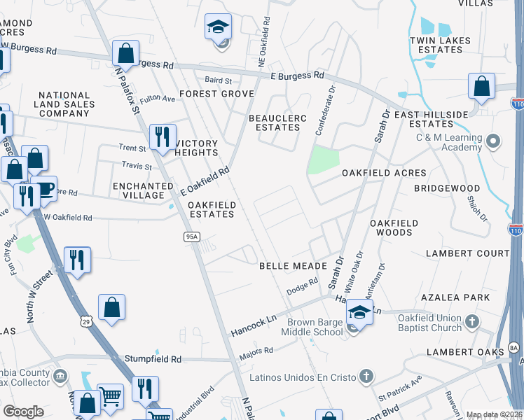 map of restaurants, bars, coffee shops, grocery stores, and more near 2 Monarch Lane in Pensacola