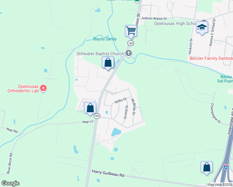 map of restaurants, bars, coffee shops, grocery stores, and more near 698 Andre Martin Blvd in Opelousas