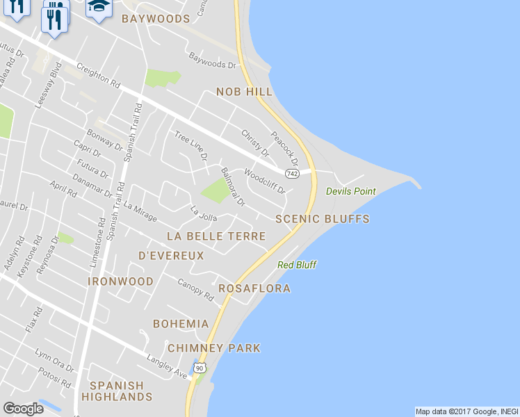 map of restaurants, bars, coffee shops, grocery stores, and more near 4850 Balmoral Drive in Pensacola