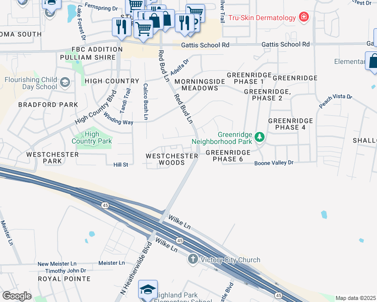 map of restaurants, bars, coffee shops, grocery stores, and more near 19600 North Heatherwilde Boulevard in Pflugerville