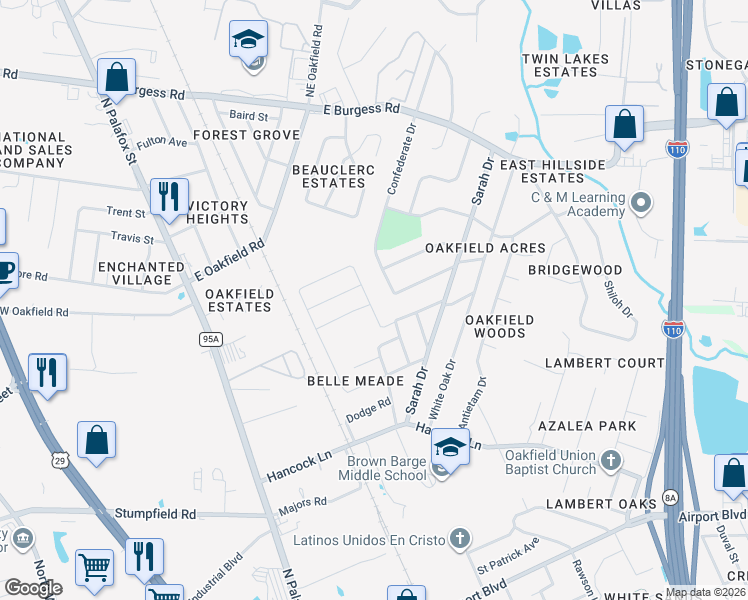 map of restaurants, bars, coffee shops, grocery stores, and more near 6101 Confederate Drive in Pensacola