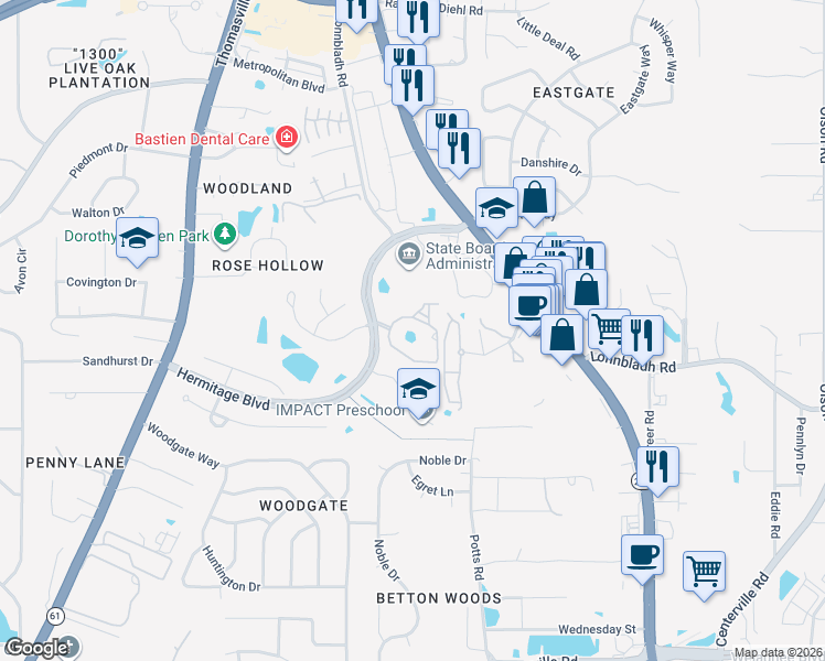 map of restaurants, bars, coffee shops, grocery stores, and more near 1767 Hermitage Boulevard in Tallahassee