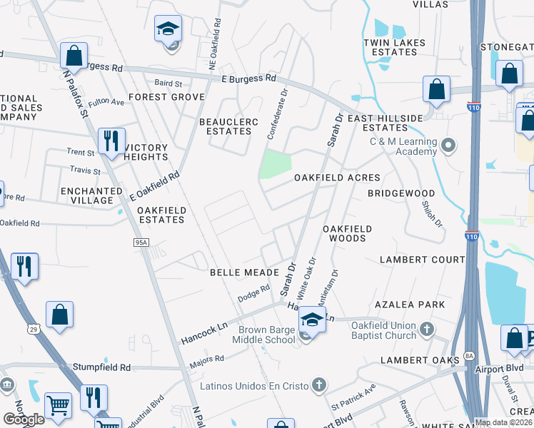 map of restaurants, bars, coffee shops, grocery stores, and more near 6101 Confederate Drive in Pensacola