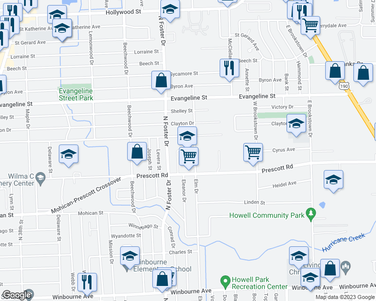 map of restaurants, bars, coffee shops, grocery stores, and more near 4295 Prescott Court in Baton Rouge
