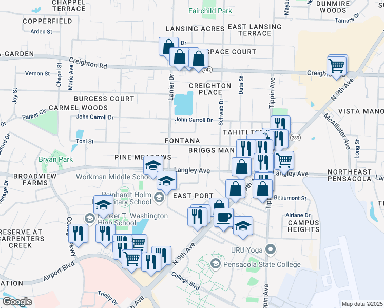 map of restaurants, bars, coffee shops, grocery stores, and more near 6328 Harvard Court in Pensacola