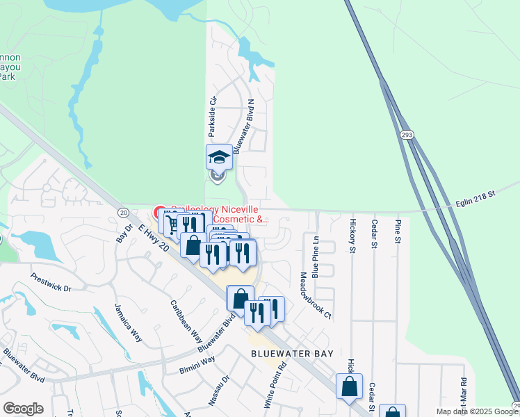 map of restaurants, bars, coffee shops, grocery stores, and more near 4601 Range Road in Niceville