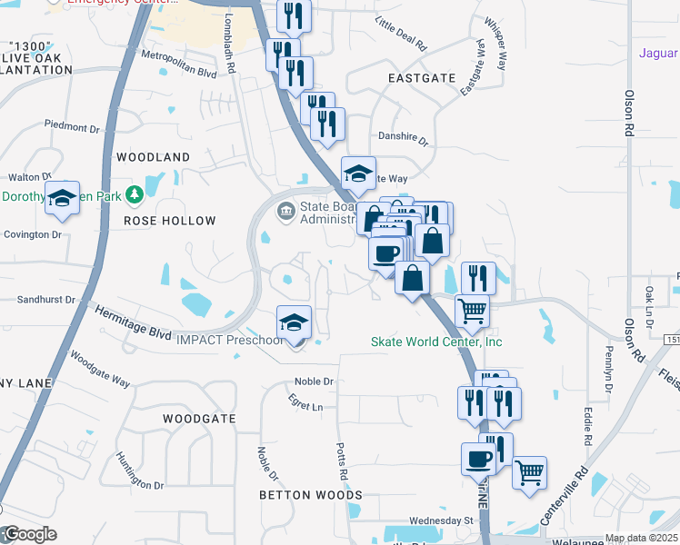 map of restaurants, bars, coffee shops, grocery stores, and more near 2668 North Point Court in Tallahassee