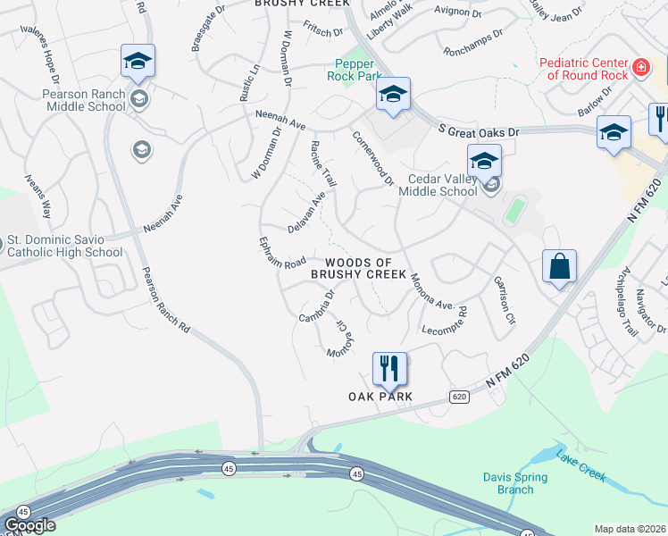 map of restaurants, bars, coffee shops, grocery stores, and more near 8304 Cambria Drive in Austin