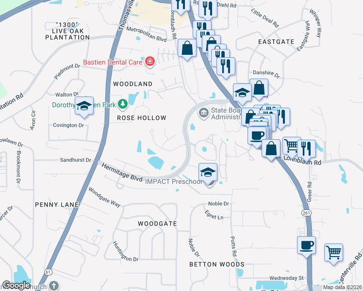 map of restaurants, bars, coffee shops, grocery stores, and more near 1496 Vieux Carre Drive in Tallahassee