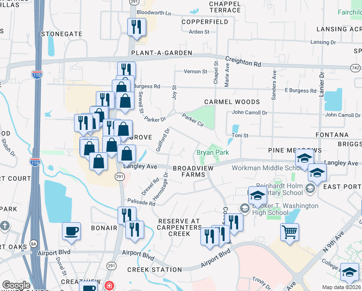 map of restaurants, bars, coffee shops, grocery stores, and more near 1020 Farmington Road in Pensacola