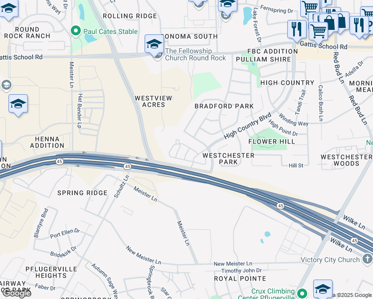 map of restaurants, bars, coffee shops, grocery stores, and more near 2950 Louis Henna Boulevard in Round Rock