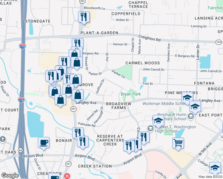 map of restaurants, bars, coffee shops, grocery stores, and more near 1020 Farmington Road in Pensacola