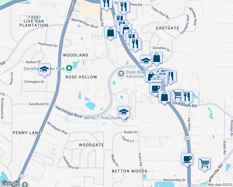 map of restaurants, bars, coffee shops, grocery stores, and more near 1501 Vieux Carre Drive in Tallahassee