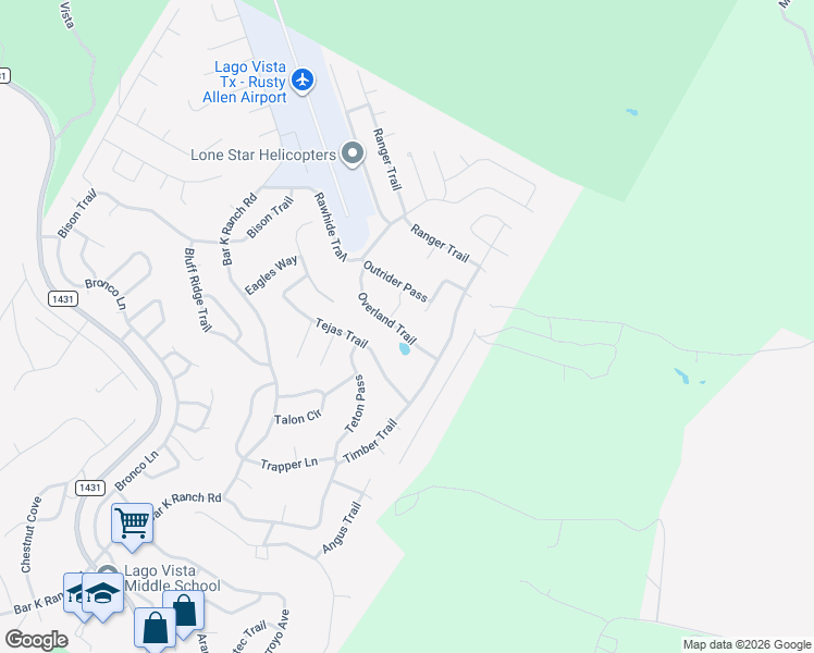 map of restaurants, bars, coffee shops, grocery stores, and more near 20608 Overland Trail in Leander