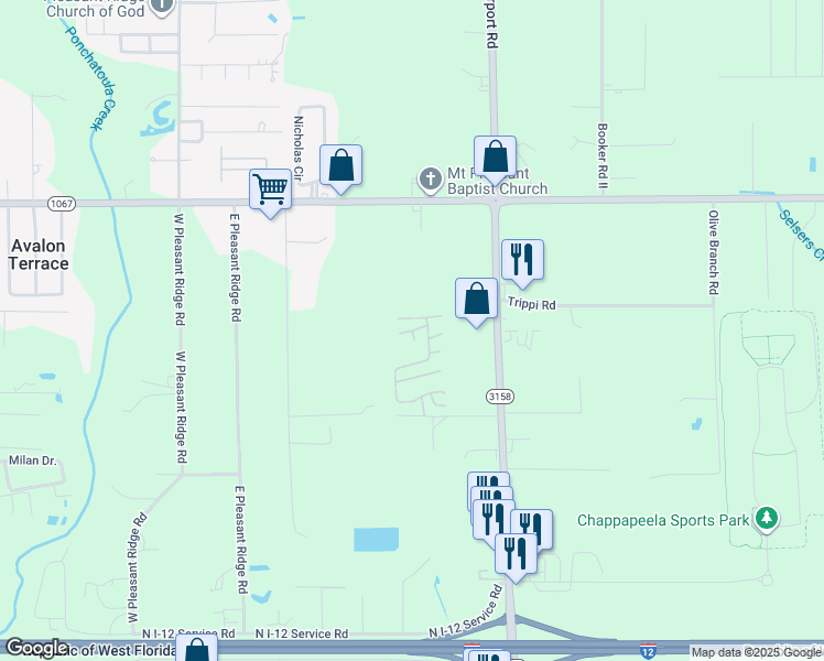 map of restaurants, bars, coffee shops, grocery stores, and more near Melissa Lane in Hammond