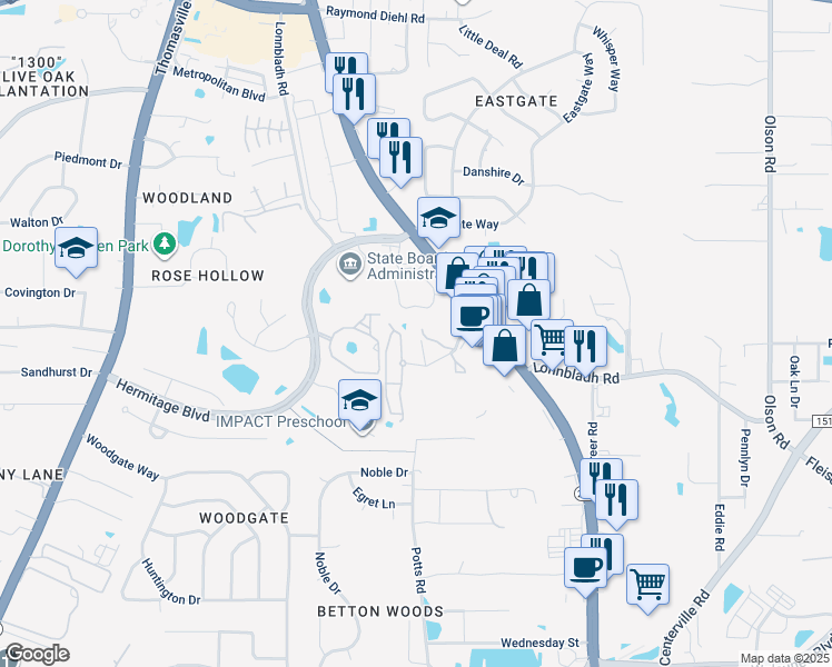 map of restaurants, bars, coffee shops, grocery stores, and more near 2668 North Point Court in Tallahassee