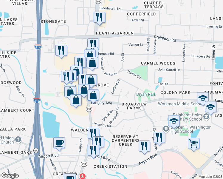 map of restaurants, bars, coffee shops, grocery stores, and more near 6405 Hermitage Drive in Pensacola
