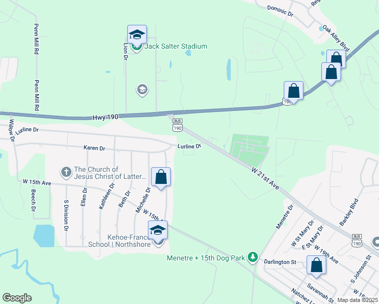 map of restaurants, bars, coffee shops, grocery stores, and more near 7 Lurline Drive in Covington