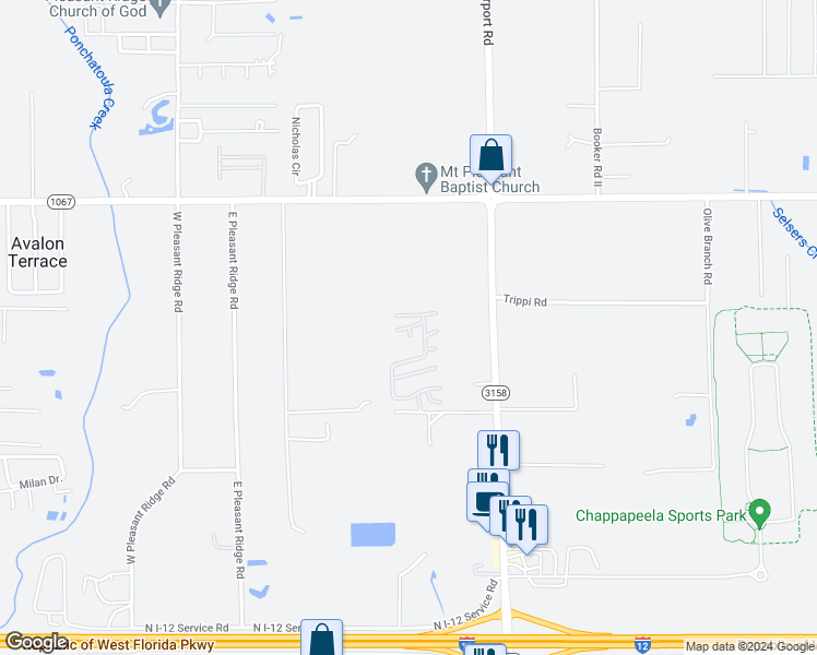 map of restaurants, bars, coffee shops, grocery stores, and more near Melissa Lane in Hammond
