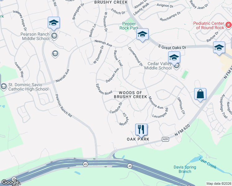 map of restaurants, bars, coffee shops, grocery stores, and more near 8402 Caledonia Drive in Austin