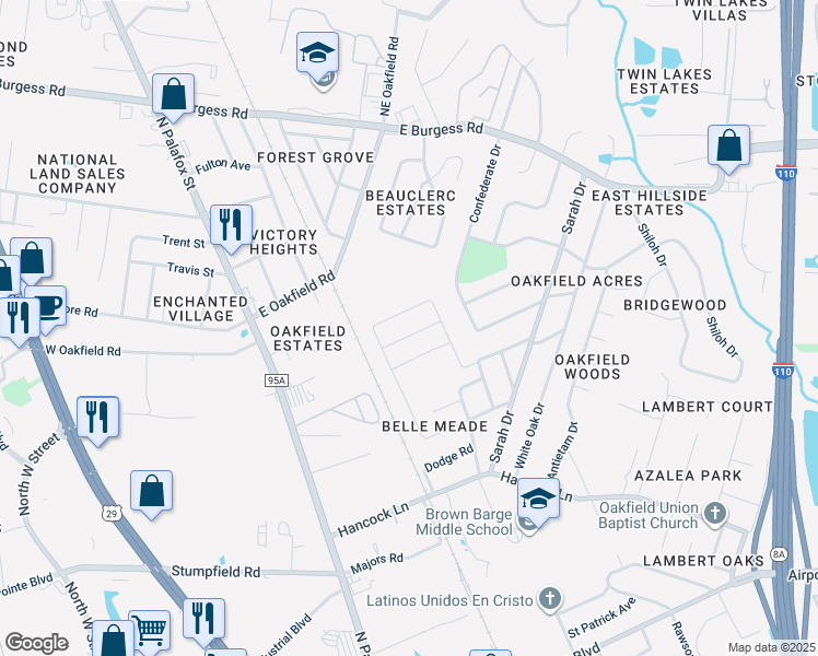 map of restaurants, bars, coffee shops, grocery stores, and more near 2 Monarch Lane in Pensacola