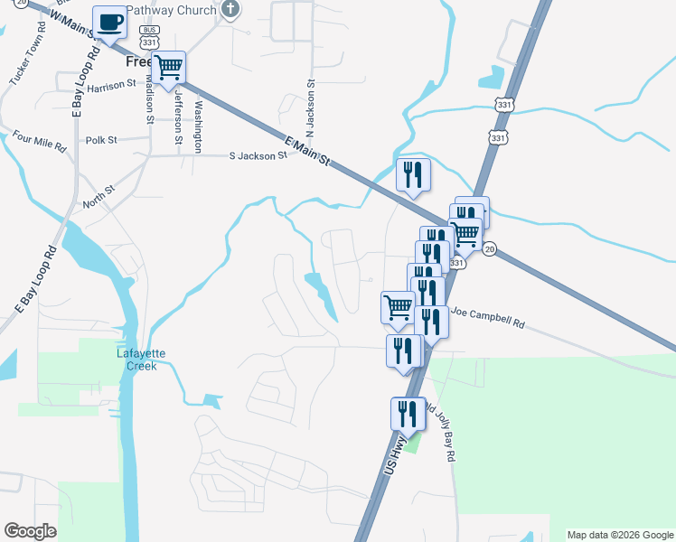 map of restaurants, bars, coffee shops, grocery stores, and more near 292 Marsh Landing South in Freeport