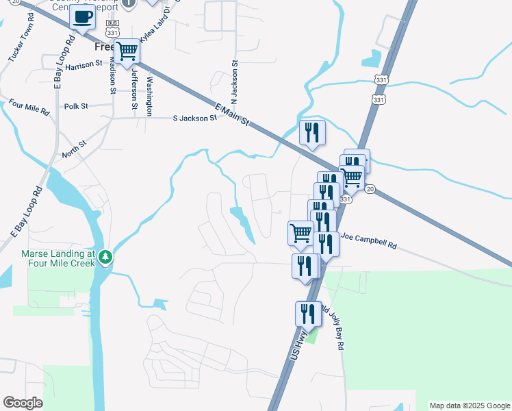 map of restaurants, bars, coffee shops, grocery stores, and more near 292 Marsh Landing South in Freeport