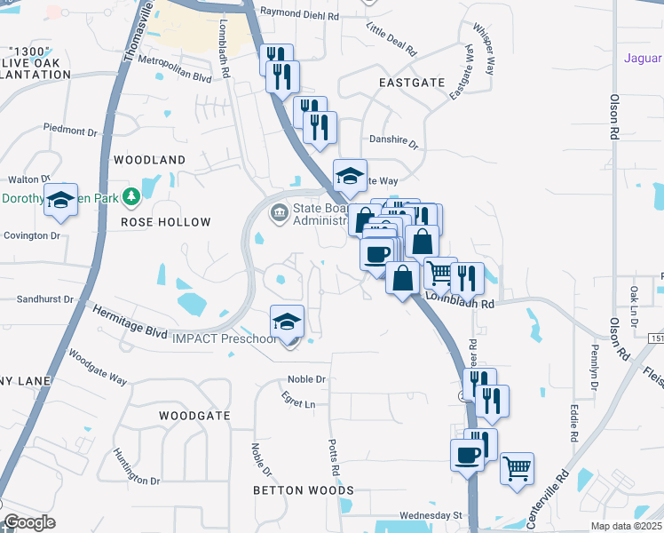 map of restaurants, bars, coffee shops, grocery stores, and more near 2668 North Point Court in Tallahassee