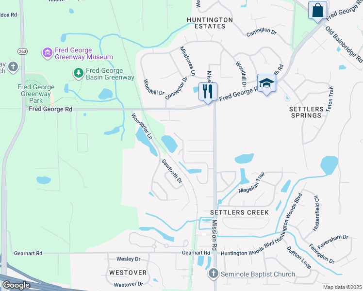 map of restaurants, bars, coffee shops, grocery stores, and more near 3801 Mission Trace Boulevard in Tallahassee