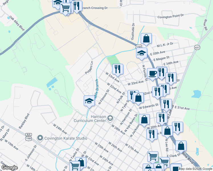 map of restaurants, bars, coffee shops, grocery stores, and more near 1012 West 32nd Avenue in Covington