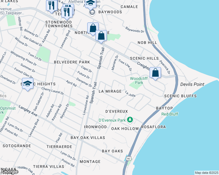 map of restaurants, bars, coffee shops, grocery stores, and more near 4371 Chula Vista in Pensacola