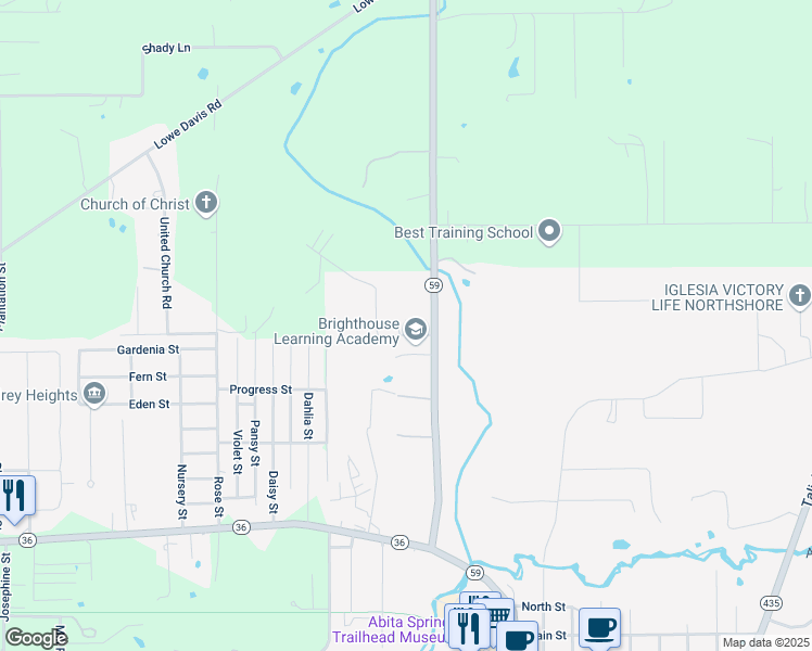 map of restaurants, bars, coffee shops, grocery stores, and more near 21483 Clear Creek Road in Abita Springs
