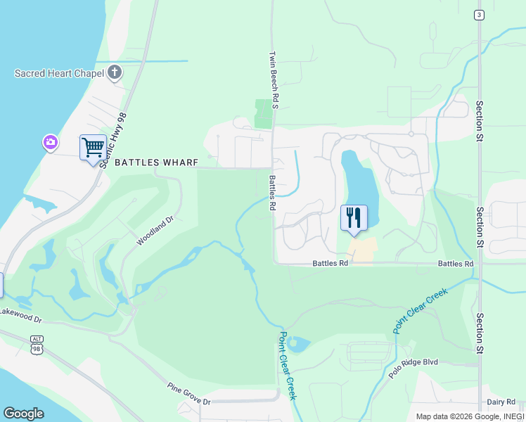 map of restaurants, bars, coffee shops, grocery stores, and more near 535 Owl's Nest Place in Fairhope