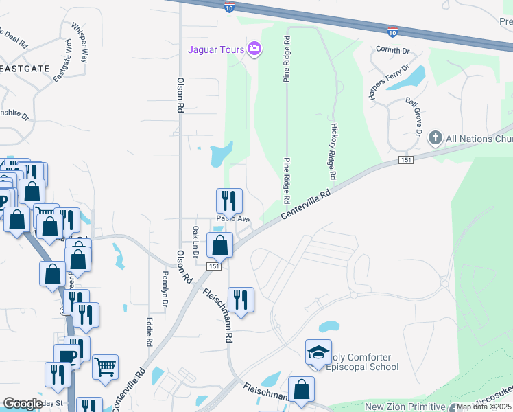 map of restaurants, bars, coffee shops, grocery stores, and more near 2530 Stonegate Drive in Tallahassee
