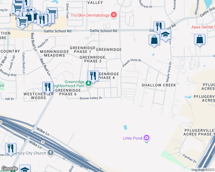map of restaurants, bars, coffee shops, grocery stores, and more near 537 Dinge Bay Drive in Round Rock