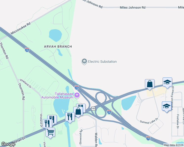 map of restaurants, bars, coffee shops, grocery stores, and more near 7200 Mahan Drive in Tallahassee