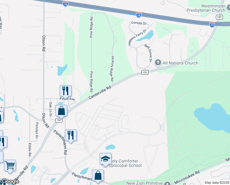 map of restaurants, bars, coffee shops, grocery stores, and more near 2500 Hickory Ridge Road in Tallahassee