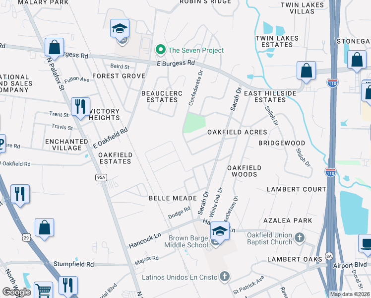 map of restaurants, bars, coffee shops, grocery stores, and more near 6109 Confederate Drive in Pensacola