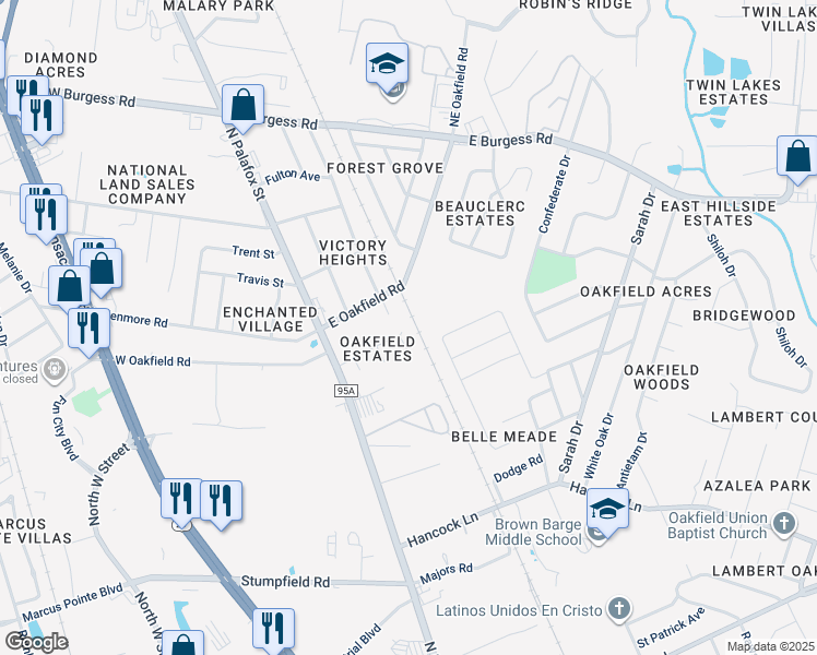 map of restaurants, bars, coffee shops, grocery stores, and more near 6058 Belladonna Street in Pensacola