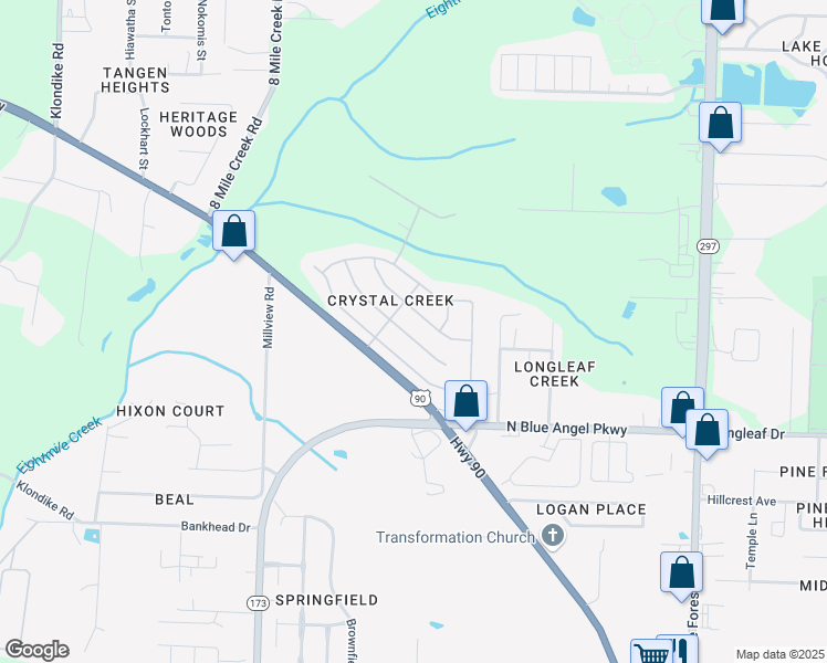 map of restaurants, bars, coffee shops, grocery stores, and more near 6778 Rickwood Drive in Pensacola