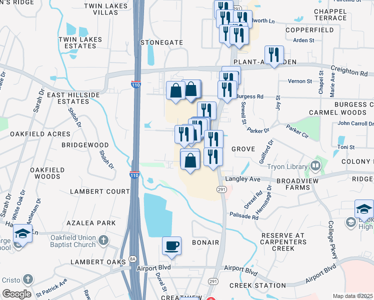 map of restaurants, bars, coffee shops, grocery stores, and more near 6241 North Davis Highway in Pensacola
