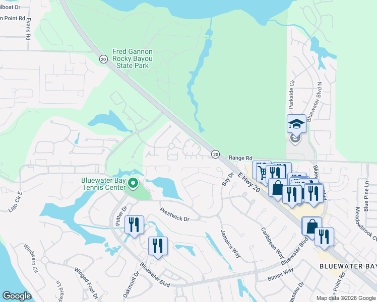 map of restaurants, bars, coffee shops, grocery stores, and more near 1647 Samos Cove in Niceville