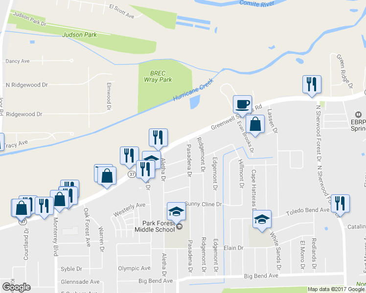 map of restaurants, bars, coffee shops, grocery stores, and more near 10070 Greenwell Springs Road in Baton Rouge