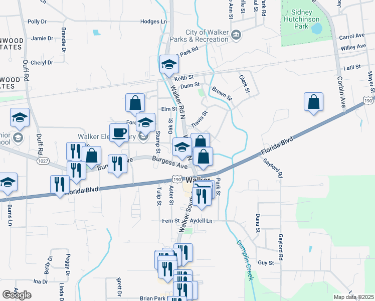 map of restaurants, bars, coffee shops, grocery stores, and more near Walker North in Walker