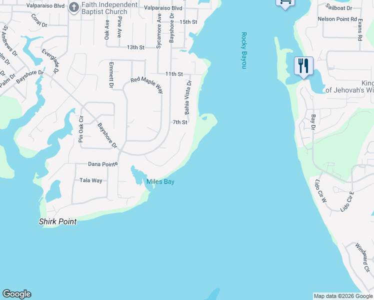 map of restaurants, bars, coffee shops, grocery stores, and more near 18 Lanman Road in Niceville