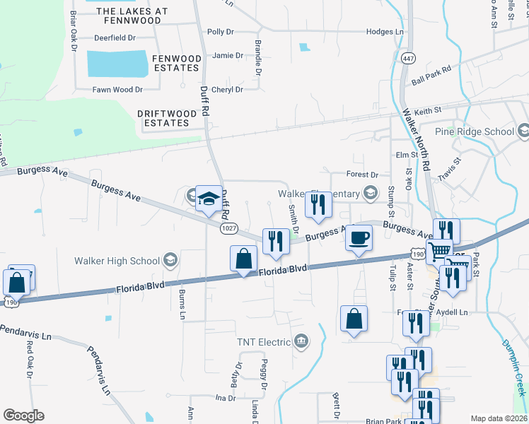 map of restaurants, bars, coffee shops, grocery stores, and more near 30040 Corby Circle Drive in Walker