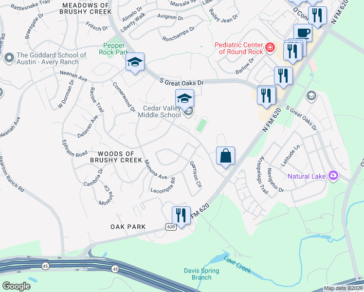 map of restaurants, bars, coffee shops, grocery stores, and more near 15606 Staffordshire Lane in Austin